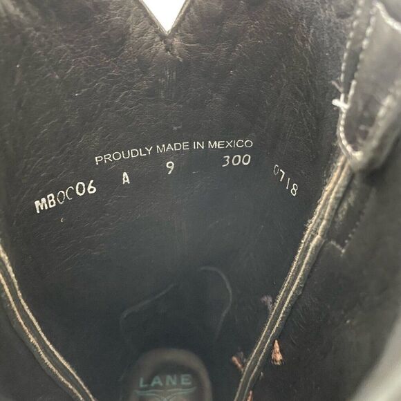 Lane OLD GLORY Mens Cowboy Boots 9 Square Toe Black Leather Biker Boots Western - Picture 12 of 14